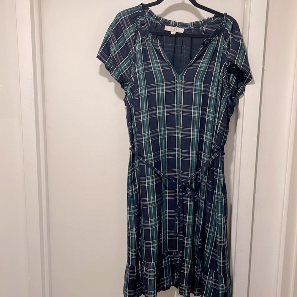 Loft Plus green and navy blue plaid swing dress